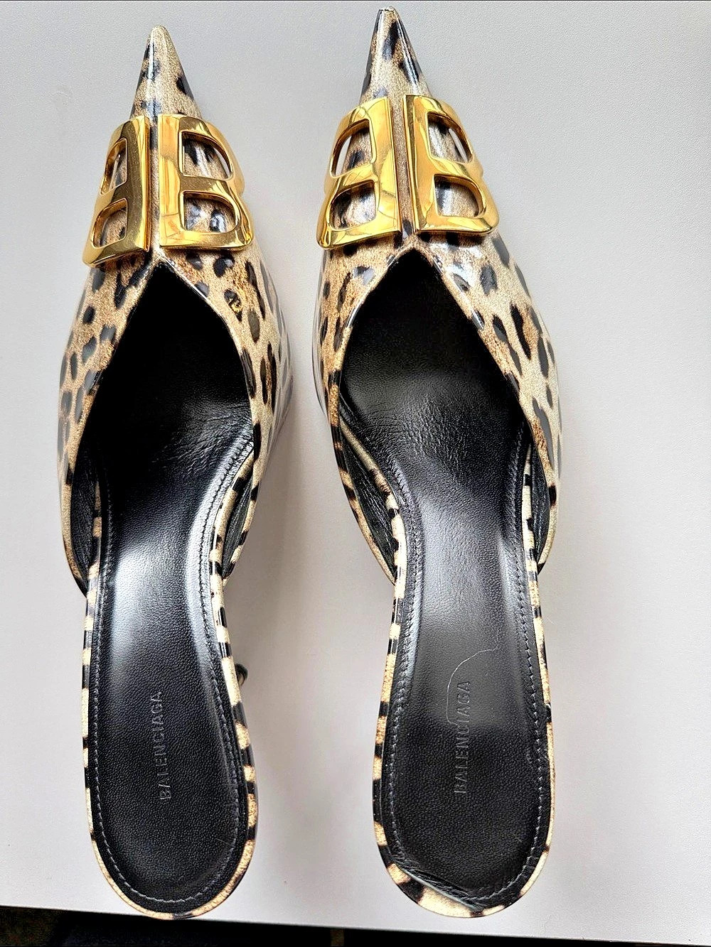 Balenciaga Leopard Print BB Knife Mule Pumps Brown & Black